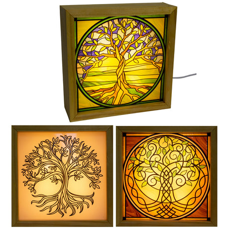 6" Wood Light Box with Changeable Glass & USB - Tree of Life - Magick Magick.com