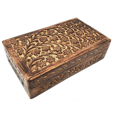 6" x 10" Floral Carved Wood Box - Magick Magick.com