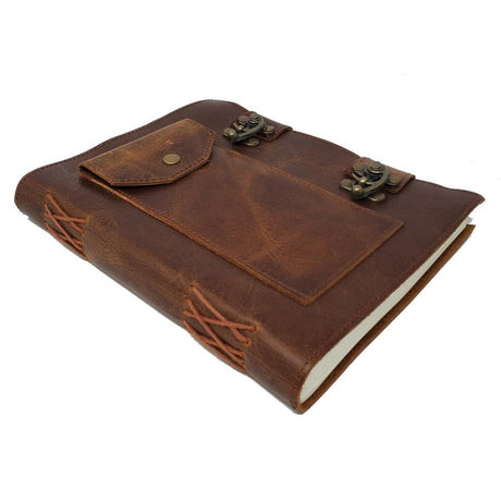 6" x 8" Brown Leather Journal with Pocket and Latch - Magick Magick.com