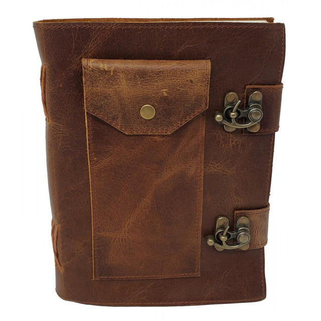 6" x 8" Brown Leather Journal with Pocket and Latch - Magick Magick.com