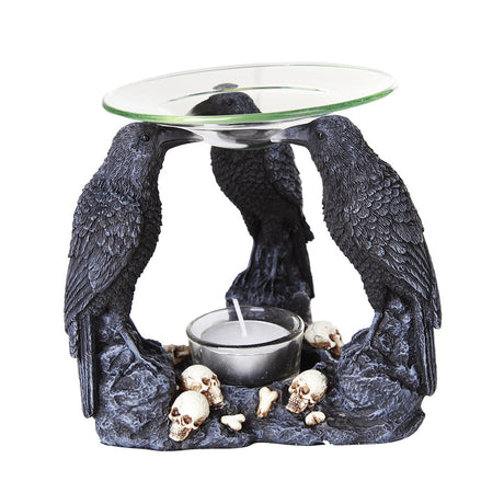 6.25" Ravens with Skulls Glass Oil Burner - Magick Magick.com