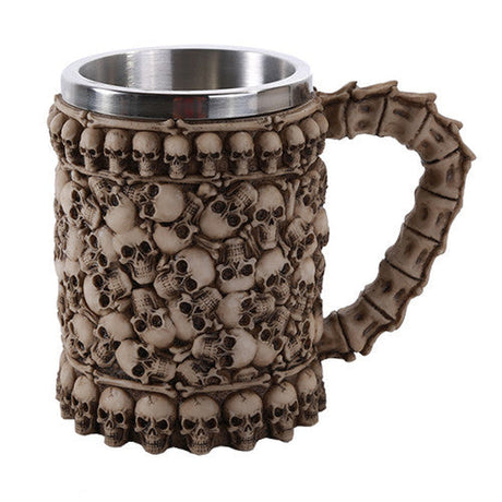6.25" Stainless Steel Resin Mug - Boneyard Skulls - Magick Magick.com