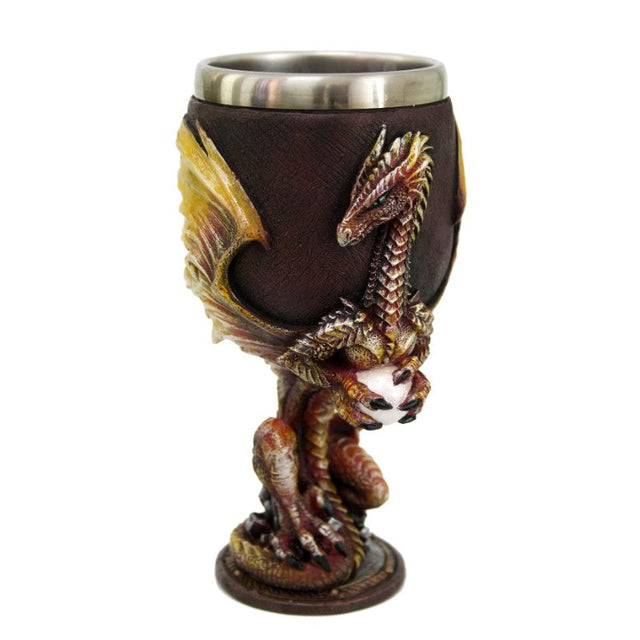 6.5" Resin & Stainless Steel Chalice / Goblet - Dragon with Crystal - Magick Magick.com