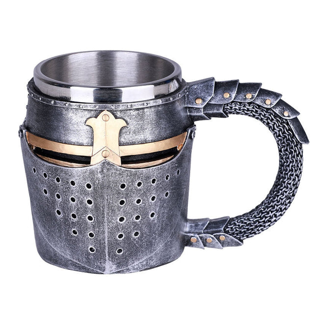 6.5" Stainless Steel Resin Mug - Knight Helmet - Magick Magick.com