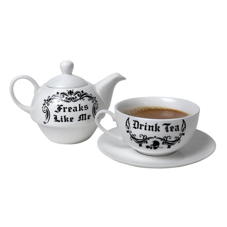 6.5" Tea Cup and Saucer Set - Freaks Like Me Drink Tea - Magick Magick.com