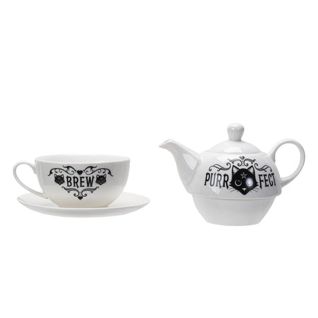 6.5" Tea Cup and Saucer Set - Purrfect Brew - Magick Magick.com
