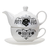 6.5" Tea Cup and Saucer Set - Purrfect Brew - Magick Magick.com