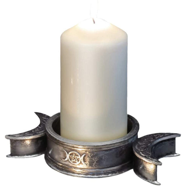 6.5" Triple Moon Pillar Candle Holder - Magick Magick.com