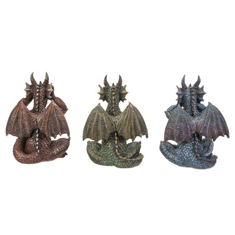 6.7" Sitting Dragon Statue Set - See, Hear, Speak No Evil (Set of 3) - Magick Magick.com