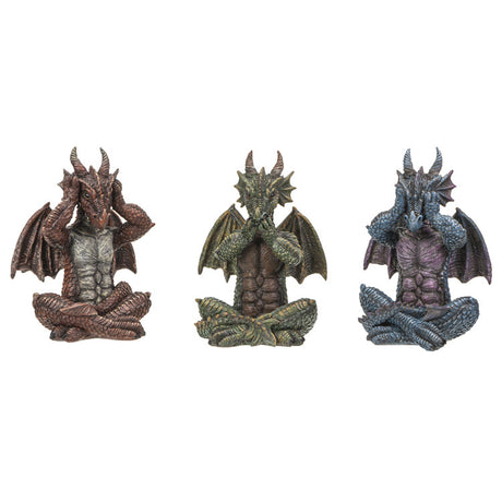 6.7" Sitting Dragon Statue Set - See, Hear, Speak No Evil (Set of 3) - Magick Magick.com