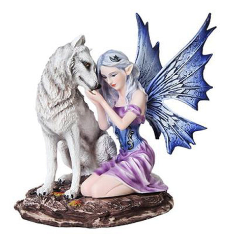 6.75" Fairy Statue - Fairy with White Wolf - Magick Magick.com