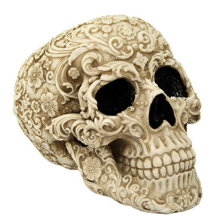 6.75" Floral Carved Skull Statue - Magick Magick.com