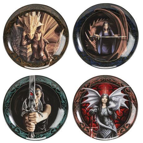 7" Anne Stokes Dessert Plate Set - Warrior and Maidens (Set of 4) - Magick Magick.com