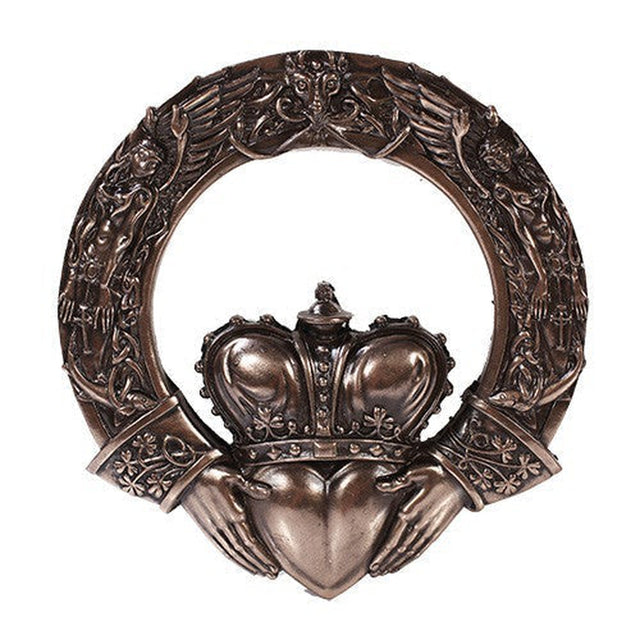 7" Celtic Claddagh Ring Wall Plaque Statue in Bronze - Magick Magick.com