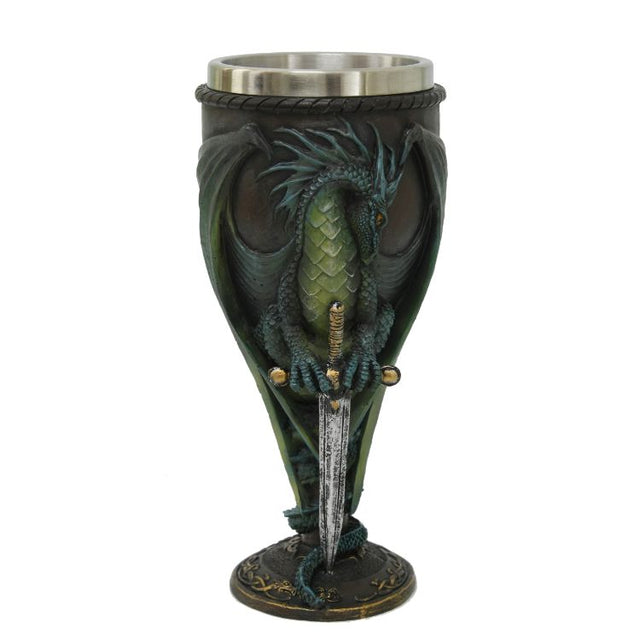 7" Chalice / Goblet - Dragon with Sword - Green - Magick Magick.com