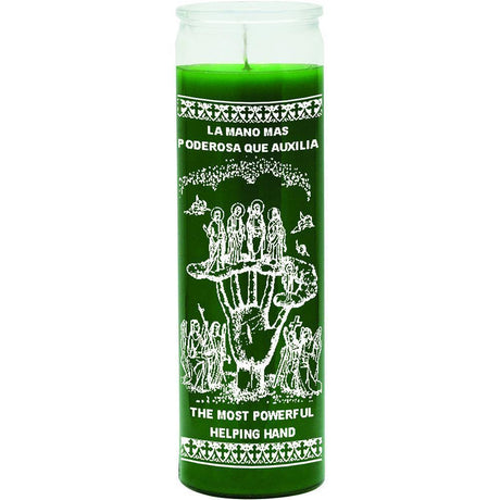 7 Day Glass Candle Helping Hand - Green - Magick Magick.com