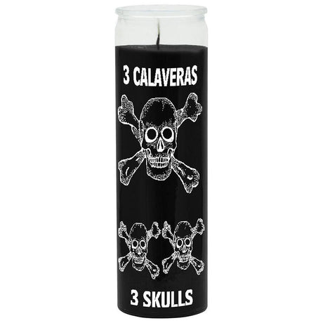 7 Day Glass Candle Three Skulls - Black - Magick Magick.com