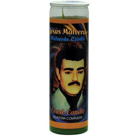 7 Day Glass Candle Velas Misticas - Jesus Malverde - Green - Magick Magick.com