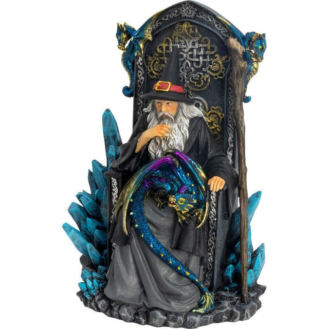 7" Polyresin Seated Wizard with Dragon Statue - Magick Magick.com