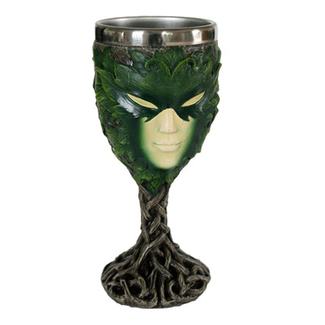 7" Resin & Stainless Steel Chalice / Goblet - Green Lady - Magick Magick.com