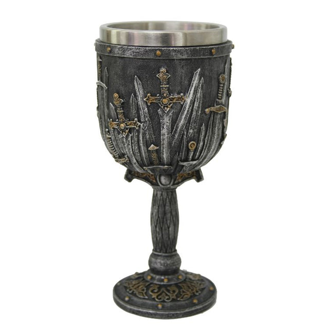 7" Resin & Stainless Steel Chalice / Goblet - Swords - Magick Magick.com