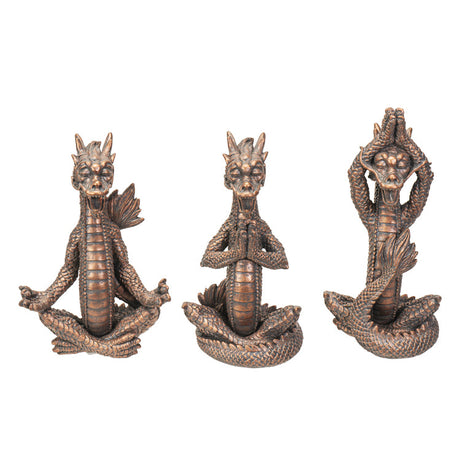 7" Sitting Chinese Dragon Statue Set - See, Hear, Speak No Evil (Set of 3) - Magick Magick.com