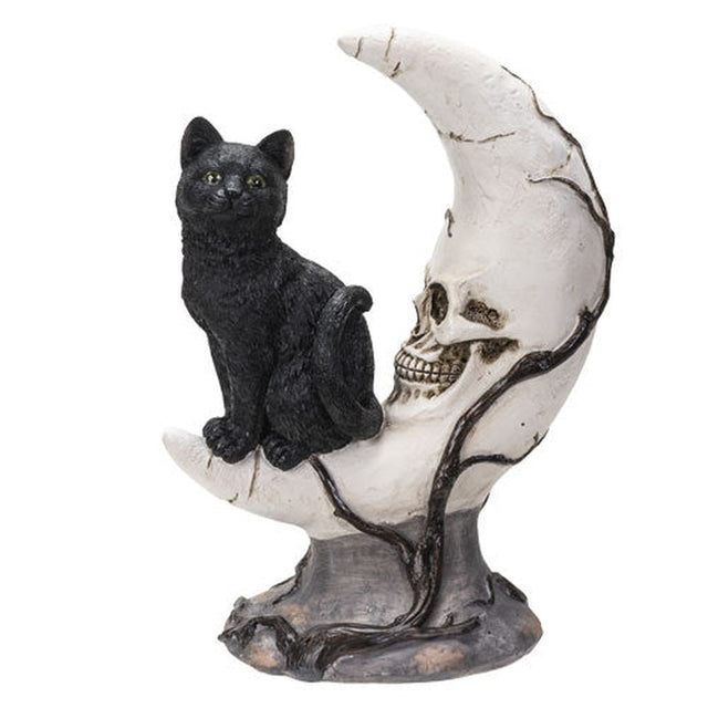 7.2" Black Cat on Moon Skull Statue - Magick Magick.com