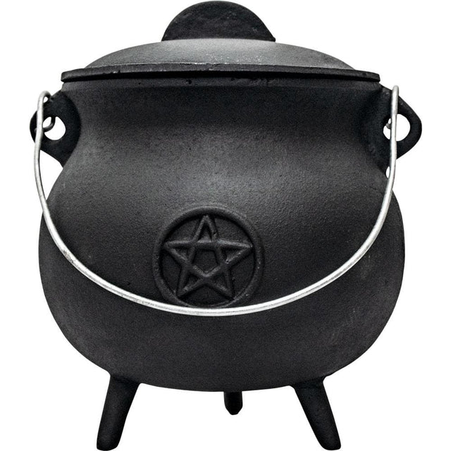 7.5" Cast Iron Cauldron - Pentacle - Magick Magick.com