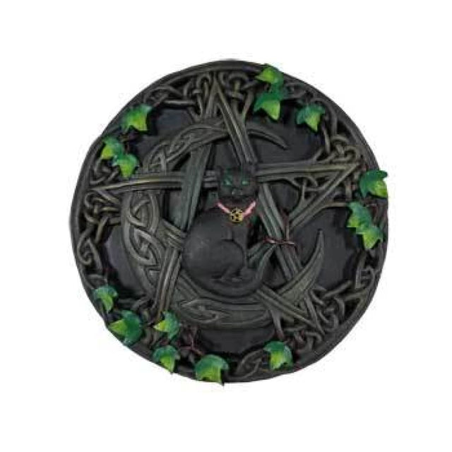 7.5" Cat and Pentagram Wall Plaque Statue - Magick Magick.com