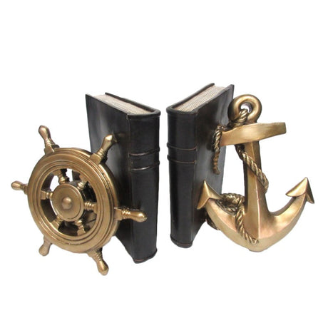 7.5" Rustic Nautical Ship Wheel and Anchor Bookends (Pair) - Magick Magick.com