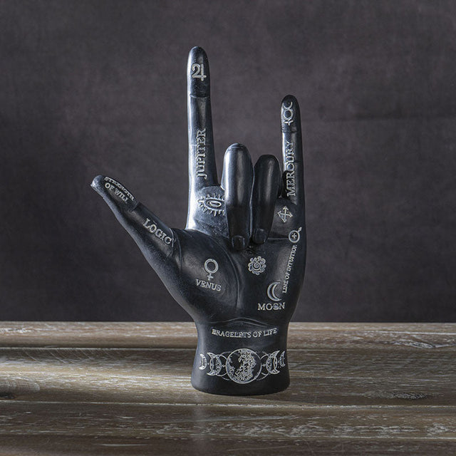 7.6" Palmistry Hand Statue - Black Rock On - Magick Magick.com