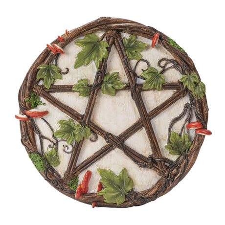 7.8" Mushroom & Leaves Pentagram Wall Plaque - Magick Magick.com