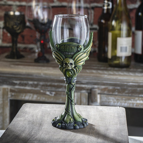 8" Resin & Glass Chalice / Goblet - Absinthe Skull - Magick Magick.com