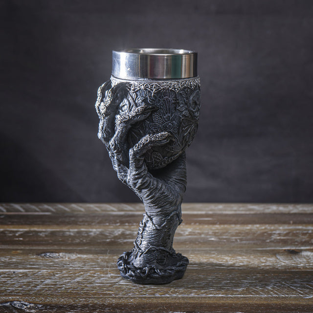 8" Resin & Stainless Steel Chalice / Goblet - Baphomet Grasp - Magick Magick.com