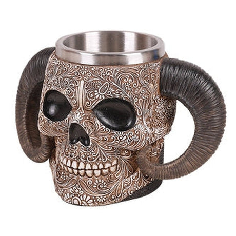 8" Stainless Steel Resin Mug - Horn Skull - Magick Magick.com