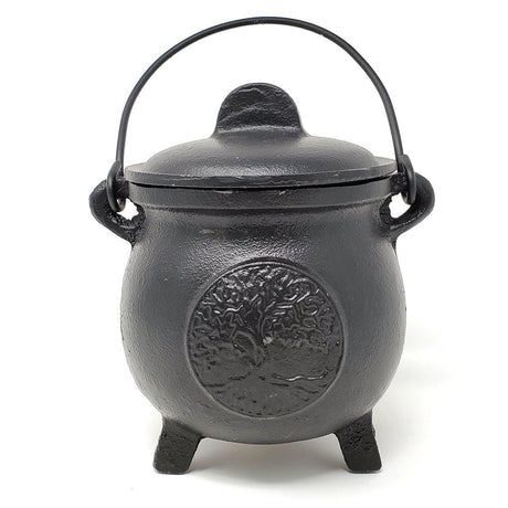 8" Tree of Life Cast Iron Cauldron with Lid - Magick Magick.com