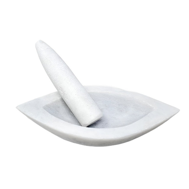 8" White Marble Boat Mortar & Pestle - Magick Magick.com