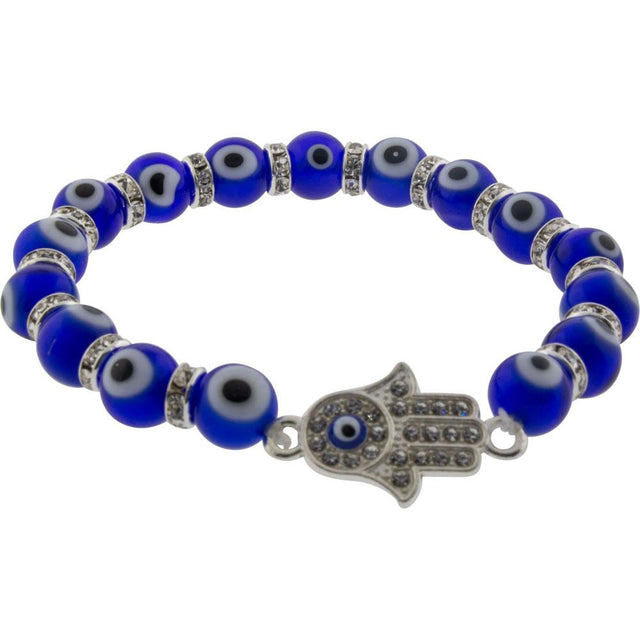 8 mm Elastic Bracelet - Evil Eye Protection Cobalt Blue with Gem Fatima Hand - Magick Magick.com