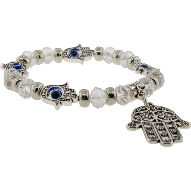 8 mm Elastic Bracelet - Evil Eye Protection - White with Charm - Magick Magick.com