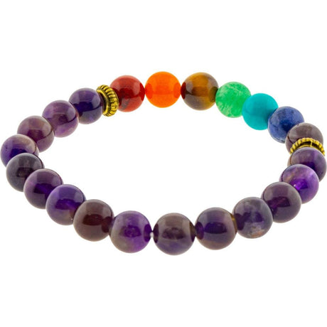 8 mm Elastic Bracelet Round Beads - Chakra & Amethyst - Magick Magick.com