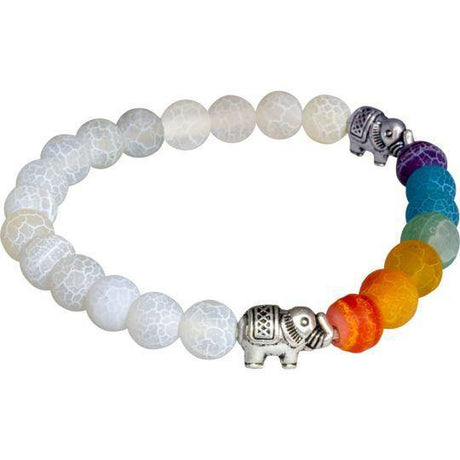 8 mm Elastic Bracelet Round Beads - Chakra & Cracked Agate with Elephant - Magick Magick.com