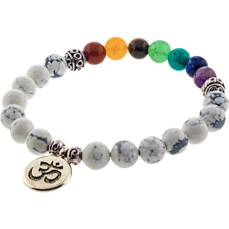 8 mm Elastic Bracelet Round Beads - Chakra & Howlite with Om - Magick Magick.com