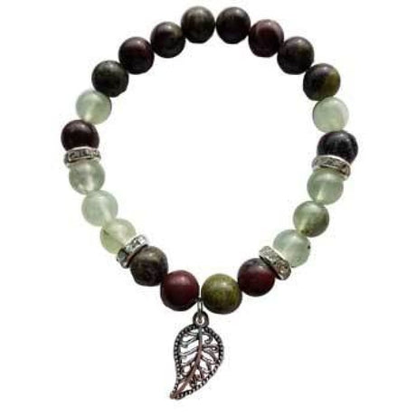 8 mm Elastic Bracelet Round Beads - Dragon Bloodstone, Prehnite with Leaf - Magick Magick.com