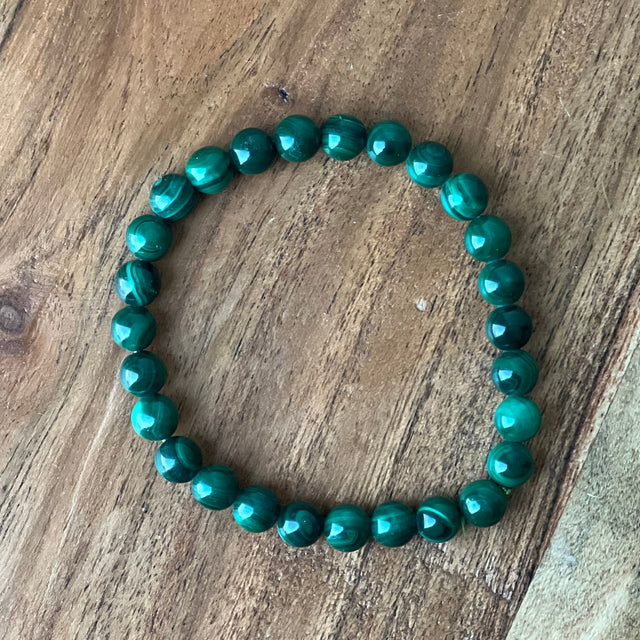 8 mm Elastic Bracelet Round Beads - Genuine Malachite - Magick Magick.com