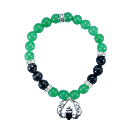 8 mm Elastic Bracelet Round Beads - Green Aventurine, Black Onyx with Claddagh - Magick Magick.com