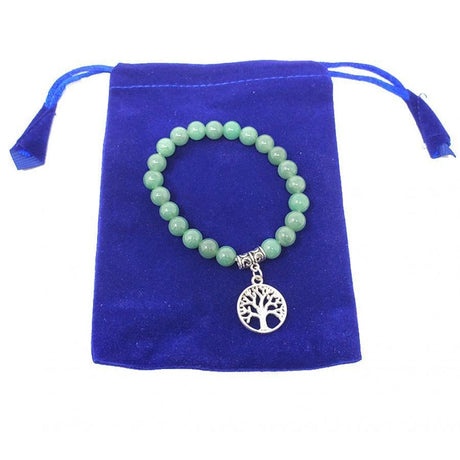 8 mm Elastic Bracelet Round Beads - Green Aventurine with Tree of Life in Velvet Bag - Magick Magick.com