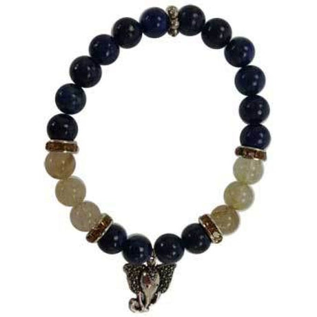 8 mm Elastic Bracelet Round Beads - Lapis, Rutilated Quartz with Ganesha - Magick Magick.com