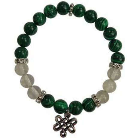 8 mm Elastic Bracelet Round Beads - Reconstructed Malachite, Quartz with Celtic Knot - Magick Magick.com