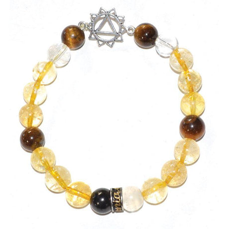8 mm Elastic Bracelet Round Beads - Shungite, Selenite, Citrine, Tiger Eye with Solar Plexus Chakra - Magick Magick.com