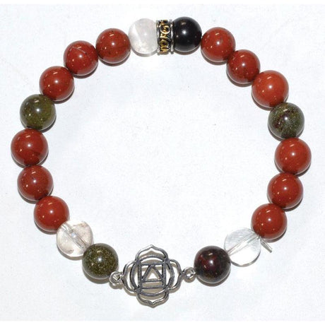 8 mm Elastic Bracelet Round Beads - Shungite, Selenite, Red Jasper, Bloodstone with Root Chakra - Magick Magick.com